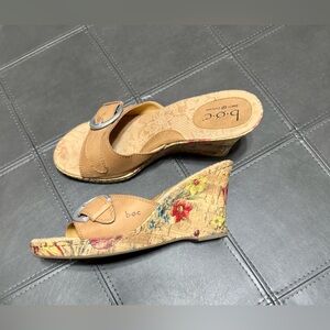 b.o.c. Beige Floral Wedge Sandals, Size 10/42